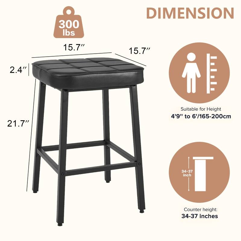VECELO 24 Inch Backless Barstools (Set of 4), Counter Height Bar Stools for Kitchen Island Counter, Leather Kitchen Stools