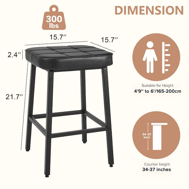VECELO 24 Inch Counter Height Bar Stools, Backless Bar Stools Set of 2/4/6, Leather Kitchen Stools