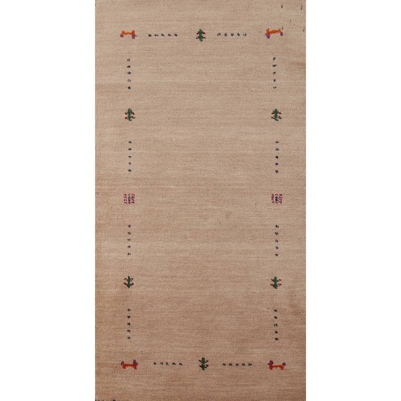 Hand Knotted Oriental 100% Wool Carpet Tribal Animal Pictorial Peach Gabbeh Runner Rug - 4' 9'' X 2' 3''
