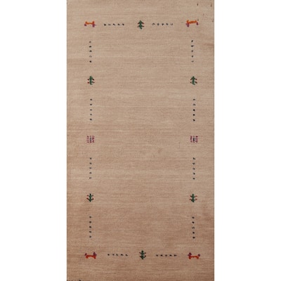Hand Knotted Oriental 100% Wool Carpet Tribal Animal Pictorial Peach Gabbeh Runner Rug - 4' 9'' X 2' 3''