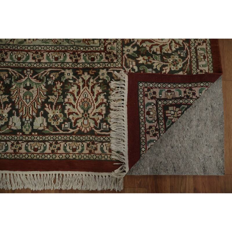 Hand Knotted Oriental Silk Carpet Traditional Floral Oranges & Rust Bokhara Area Rug - 12' 2'' X 8' 11''