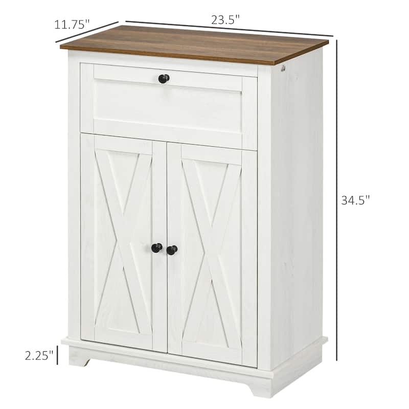 Farmhouse Barn Door Accent Cabinet, Kitchen Sideboard Storage Cabinet with Double Doors, Drawer, and Adjustable Shelf