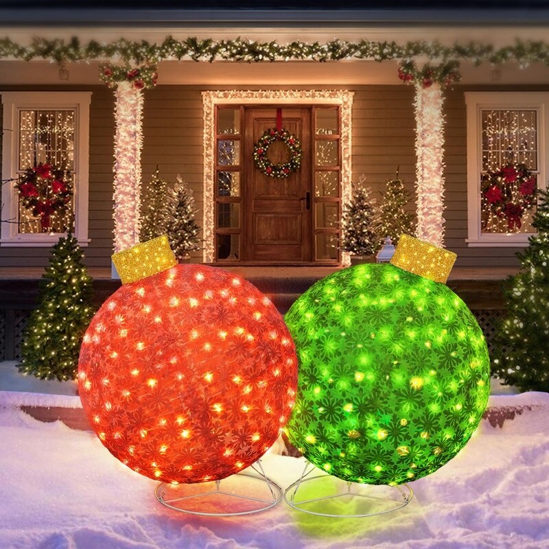 Mieres Outdoor Christmas Balls Lighted 2pcs Christmas Ornaments Outdoor Decorations Christmas Yard Decorations Outdoor