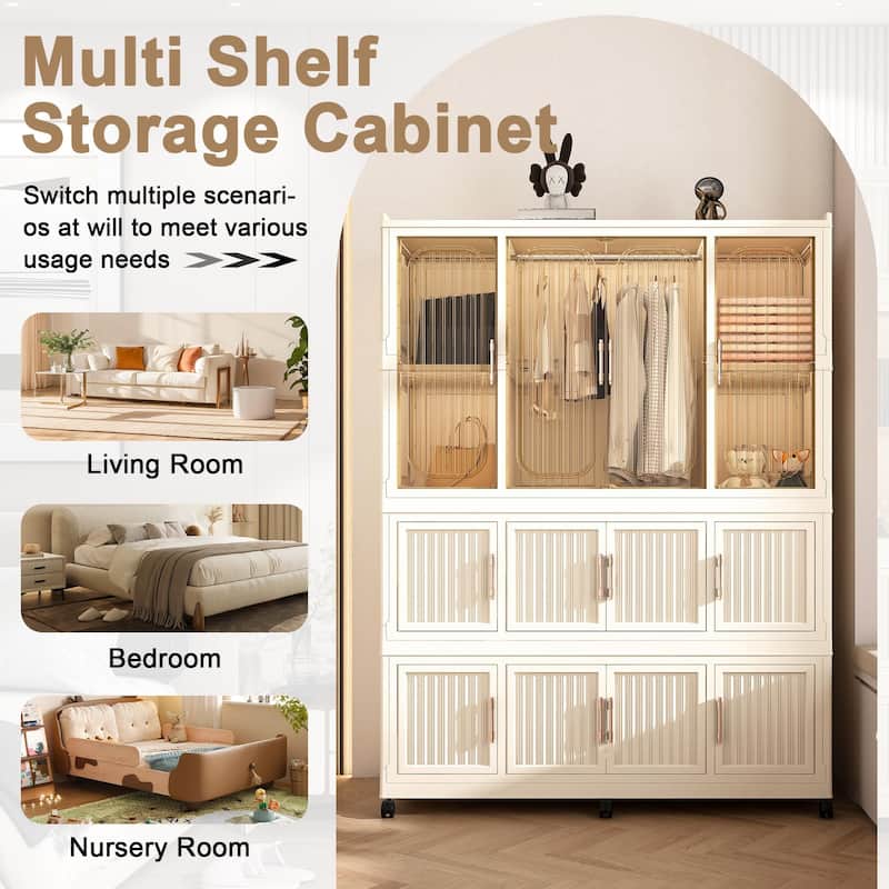 Compact Baby Wardrobe Organizer – Magnetic-Door Cubes & Hanging Rod – Includes Hangers, Portable Closet Dresser‌