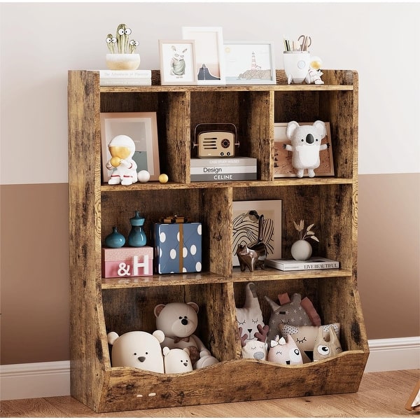 slide 2 of 11, Toy Storage Cabinet Multi Shelf Bookcase for Kid's Bedroom - 11.8"D x 36"W x 42.5"H Brown