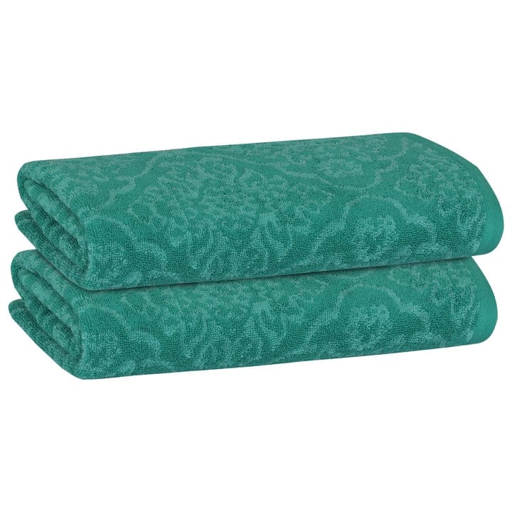 PREMIUS 2 Pack Damask 100% Cotton Yarn Dyed Bath Towel, 27x54 Inches - 27x54 Inches - Green