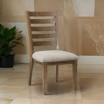 Trea 23 Inch Side Dining Chairs Set of 2, Ladder Back, Brown, Beige Cushioned Seat