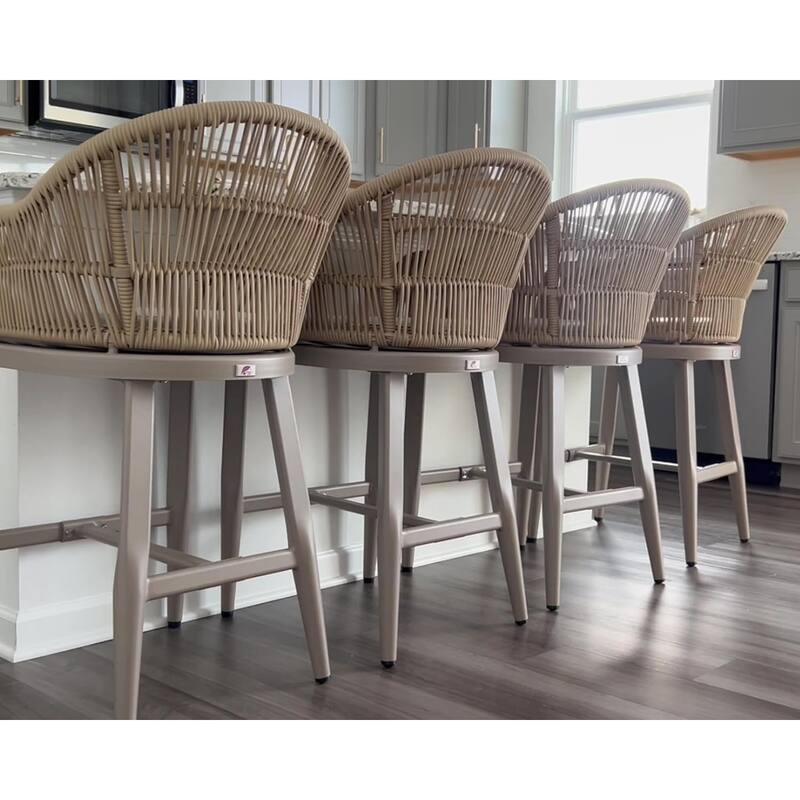 PURPLE LEAF Modern Rattan Bar Stools Set of 2 with Cushion and Back Counter Stools