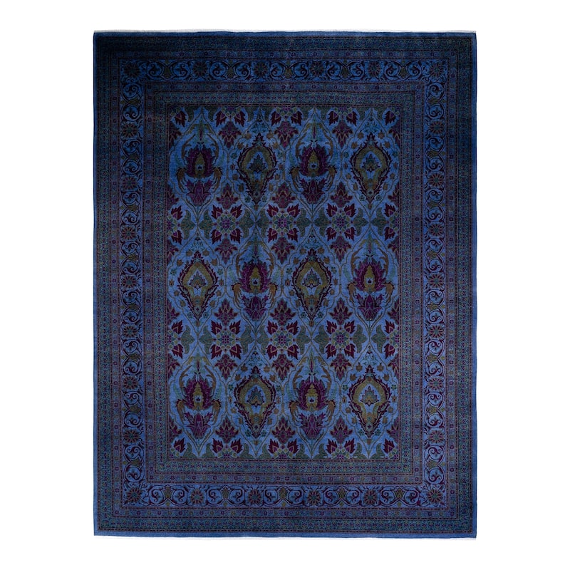 Overton Hand Knotted Wool Contemporary Overdyed Blue Area Rug - 10' x 14' - Blue - 10' x 14'
