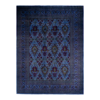 Overton Hand Knotted Wool Contemporary Overdyed Blue Area Rug - 10' x 14'