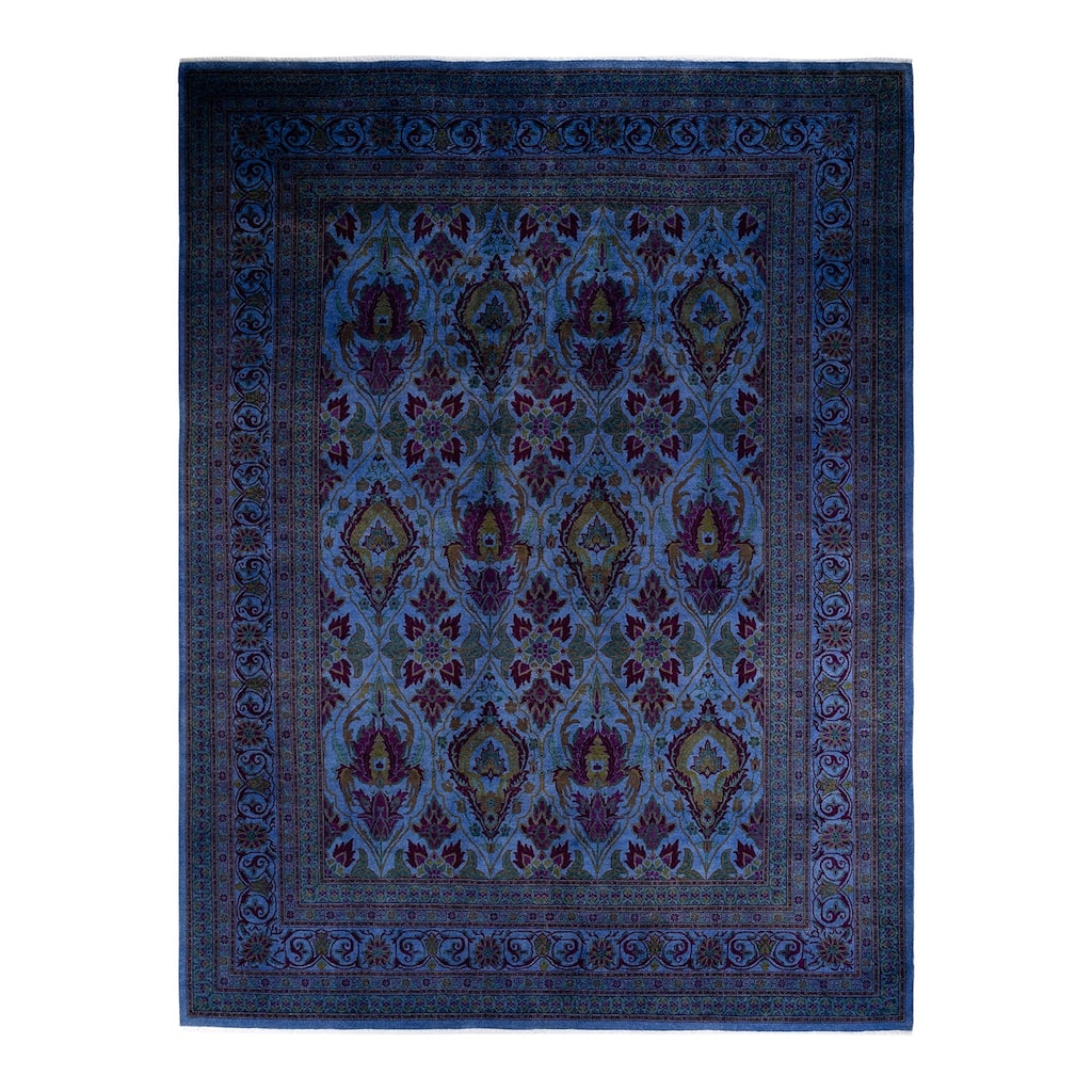 Overton Hand Knotted Wool Contemporary Overdyed Blue Area Rug - 10' x 14'