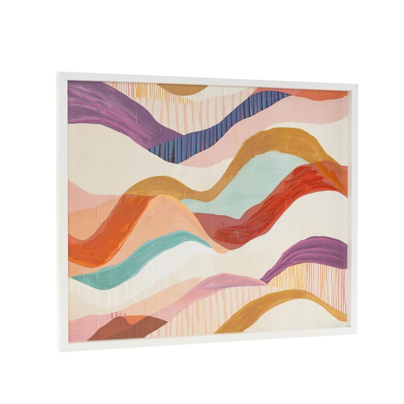 Canvas Abstract Wavy Framed Wall Art with White Frame - Multi Colored - Roche River Decor