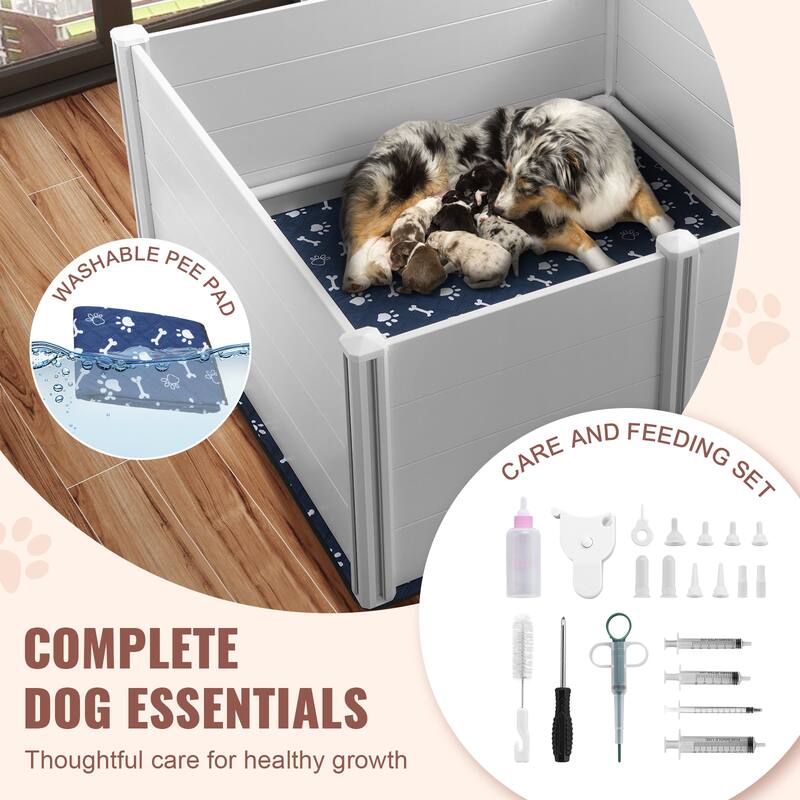Dog Whelping Box,Whelping Box for Dogs and Puppies, White