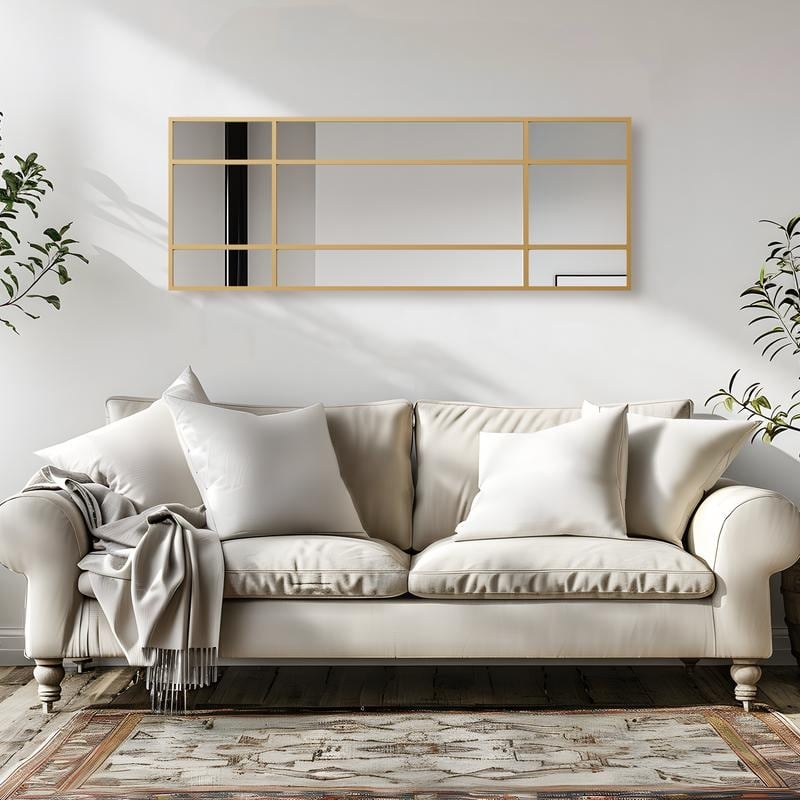 Iron Metal Frame Rectangular Windowpane Wall Mirror Farmhouse Rustic Elegant Decor for Living Room Bedroom Bathroom Entryway