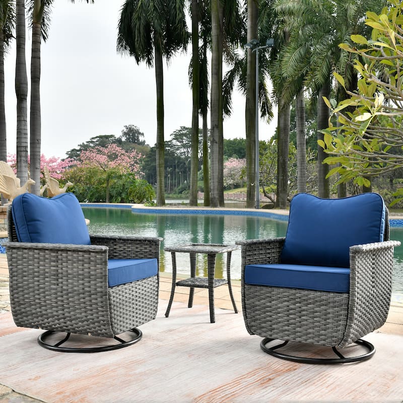OVIOS 3-piece Pet-Friendly Patio Furniture Swivel Chairs Wicker Set
