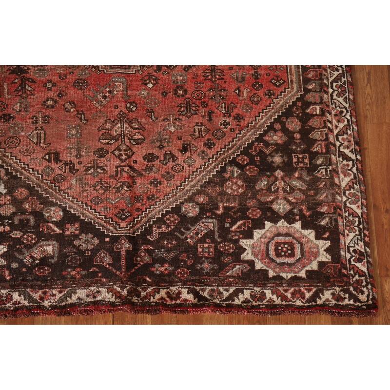 Vegetable Dye Qashqai Persian Antique Rug Hand-knotted Wool Carpet - 5'4"x 8'4"