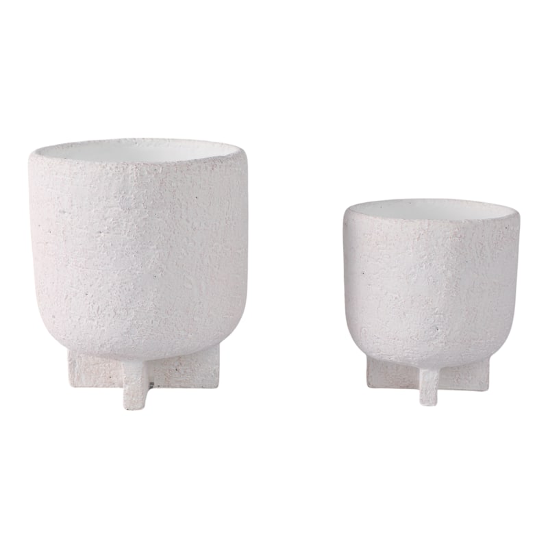 Pottery Planters Textured Finish Garden Use (Set of 2) - 8", 6" White - 7" x 7" x 8"