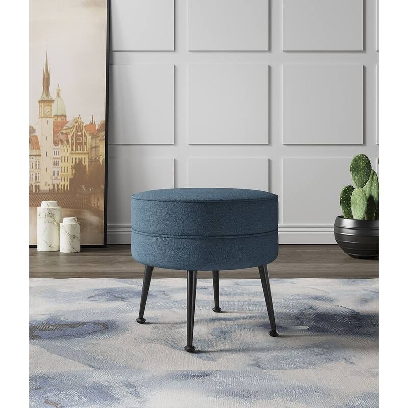 Manhattan Comfort Bailey Mid Century Modern Woven Upholstered Round Ottoman - Single - Blue Black