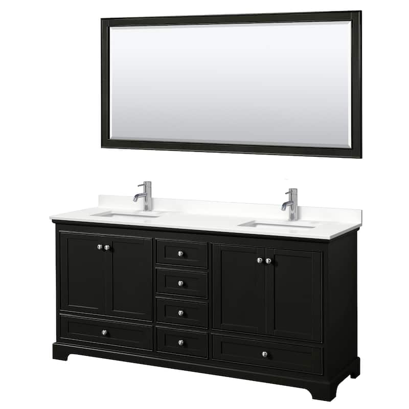 Wyndham Collection WCS202072D-QTZ-UNSM70 Deborah 72" Free Standing - Dark Espresso / White Quartz Top / Polished Chrome