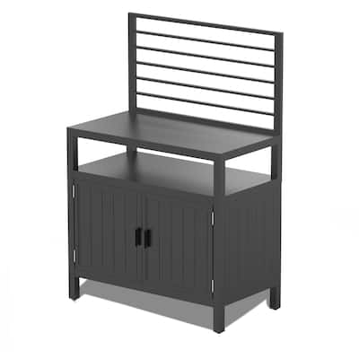 Outdoor Kitchen Island with Storage, Aluminum Kitchen Storage Island with Wall Hanging, Freestanding Grill Storage Cabinet
