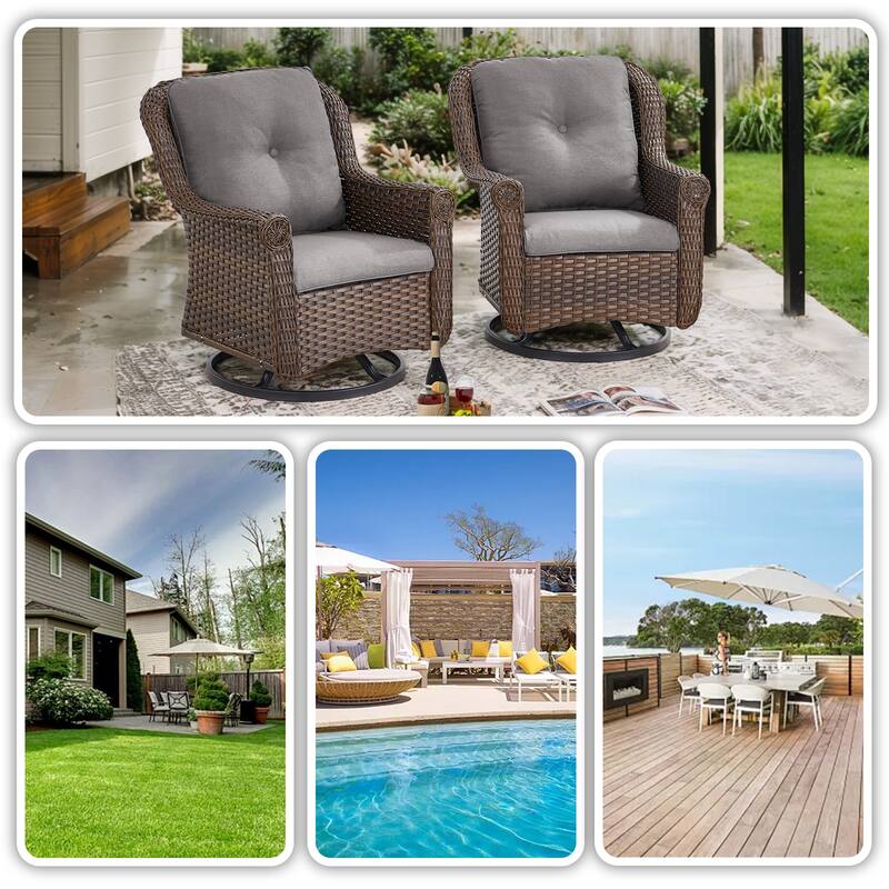 Outdoor Patio Swivel Chairs Table with 2 Ottomans
