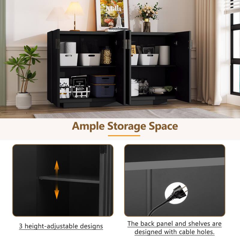 Elegant 4-Door Buffet Cabinet with Ample Storage Space and Wave Design for Home and Kitchen Use