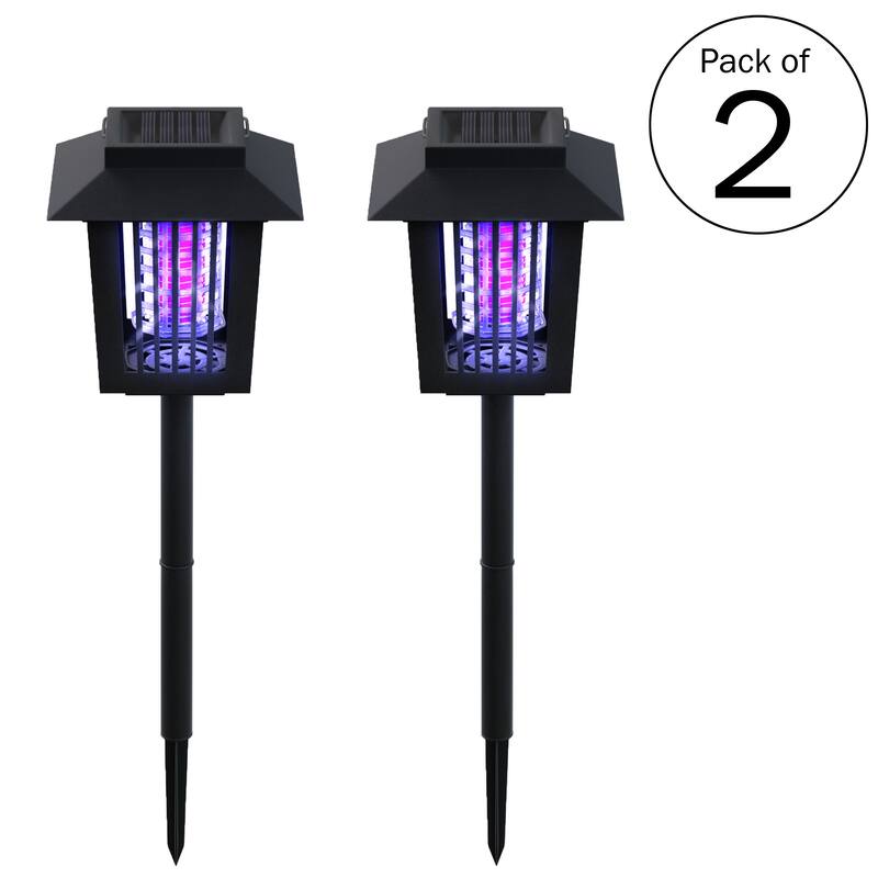 Pure Garden Black Solar Power UV Mosquito and Bug Zapper LED Light - Set of 2