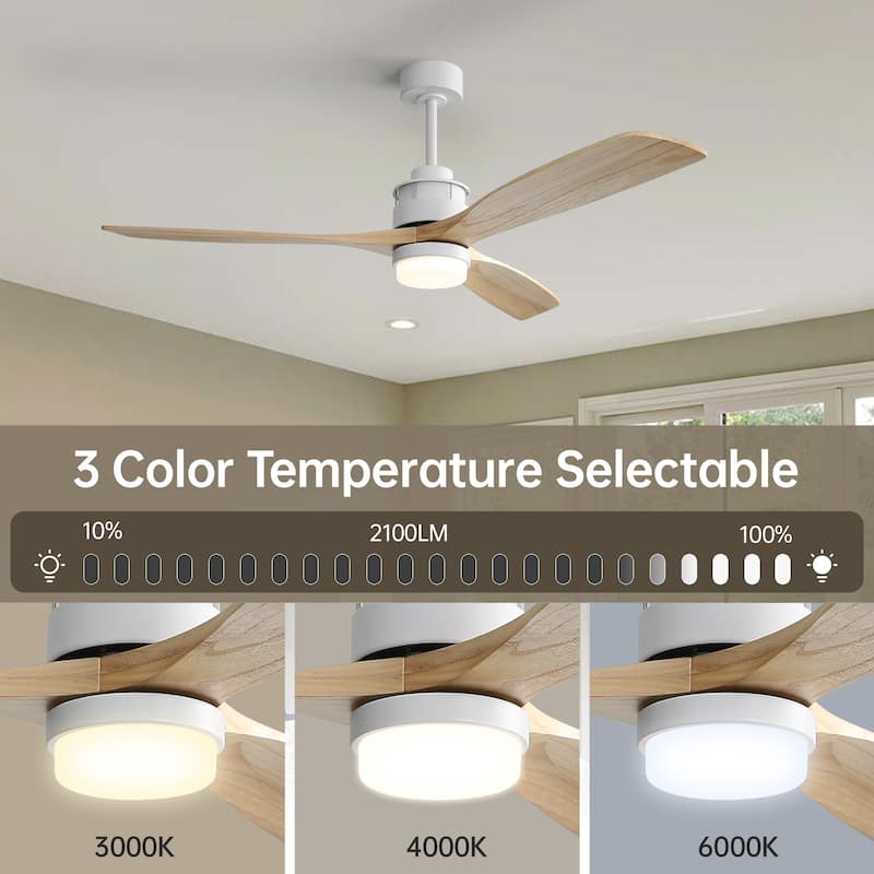 42“/52"/60"/48" Noiseless Walnut Wood Ceiling Fan with Remote Control, Integrated Light Optional