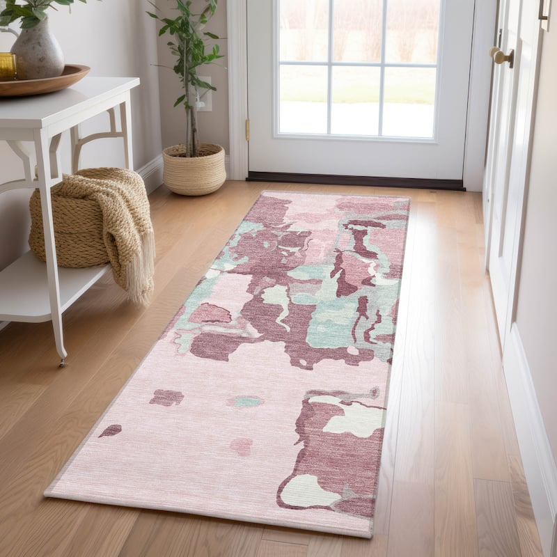 Machine Washable Indoor/ Outdoor Abstract Glam Chantille Rug - Pink - 2'3" x 7'6"