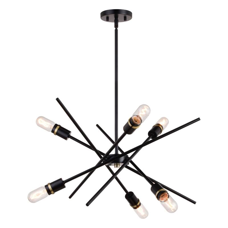 Halsted Black and Satin Brass Mid-Century Modern Sputnik Pendant Light