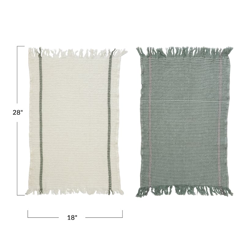 Cotton Waffle Weave Tea Towels with Fringe - 28" x 18"
