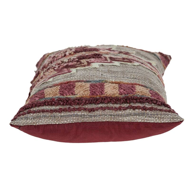 HomeRoots 14" X 20" Beige and Pink Southwestern Cotton Throw Pillow With Embroidery