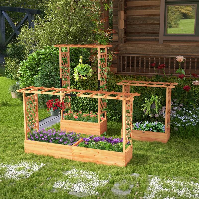 Costway 1/2 PCS Raised Garden Bed with Trellis Hanging Roof Planter - See Details