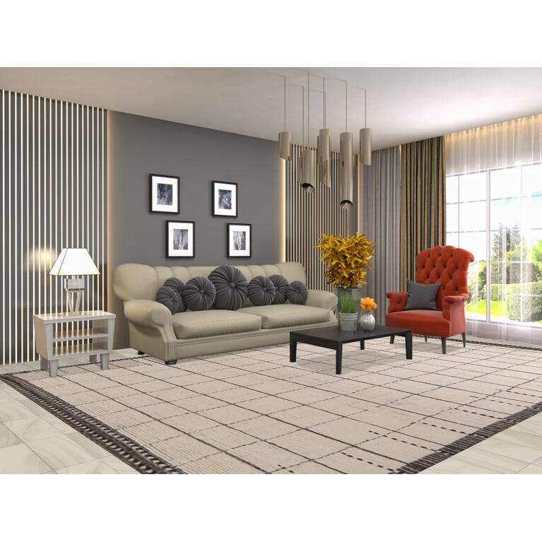 Checkered Moroccan Oriental Area Rug Hand-Knotted Wool Carpet - 8'11" x 12'9"