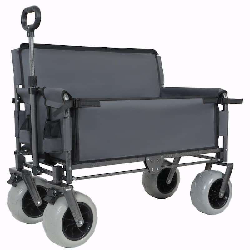 3-in-1 Folding Wagon with Bench Seat - 500lbs Capacity, 9"x4" Beach Tires - Grey