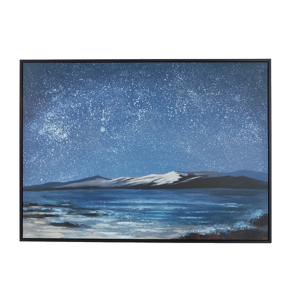 slide 2 of 6, Blue Canvas Night Sky Landscape Living Room Framed Wall Art with Black Frame