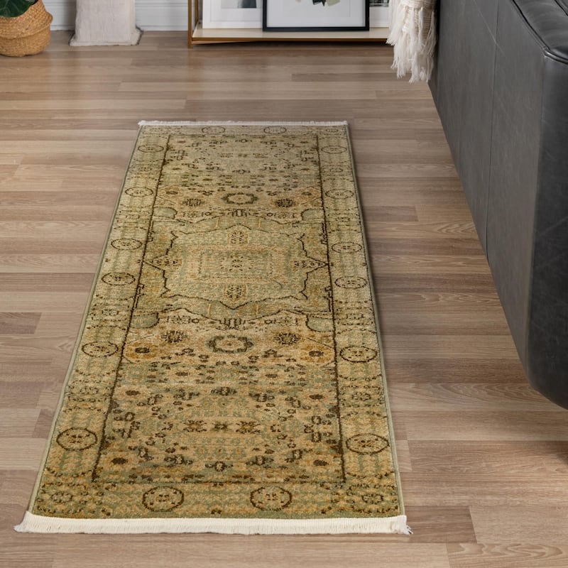 Traditional Cassia Collection Area Rug - Light Green - 2'7"x10'