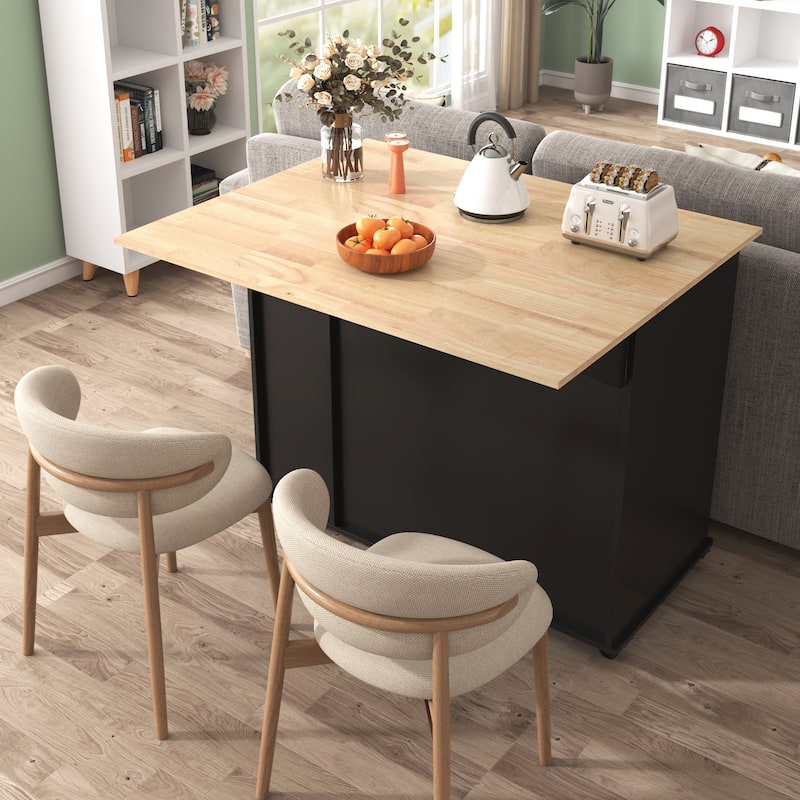 Roomfitters Kitchen Island with Drop Leaf, Kitchen Storage Cart with 3 Tier Pull Out Cabinet Organizer, Internal Storage Rack