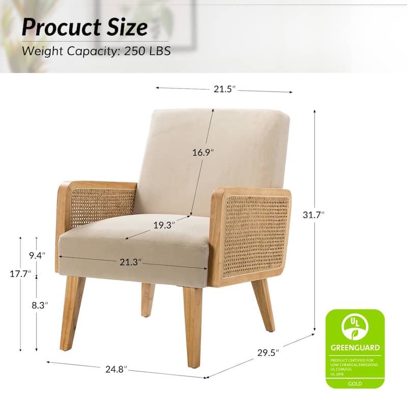 Carmina Upholstered Accent Chair with Natural Rattan Arms by HULALA HOME