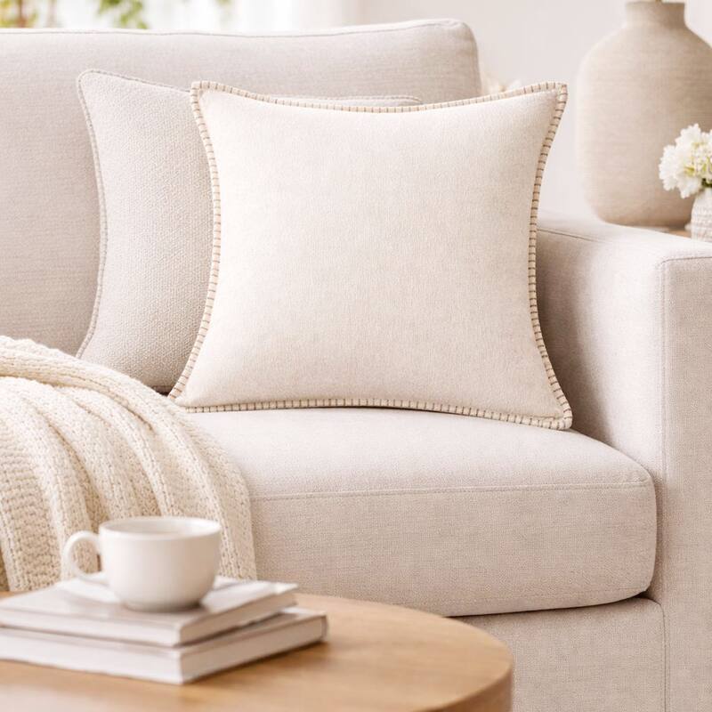 Textured Throw Pillow with Stitched Contrast Edge Set of 2