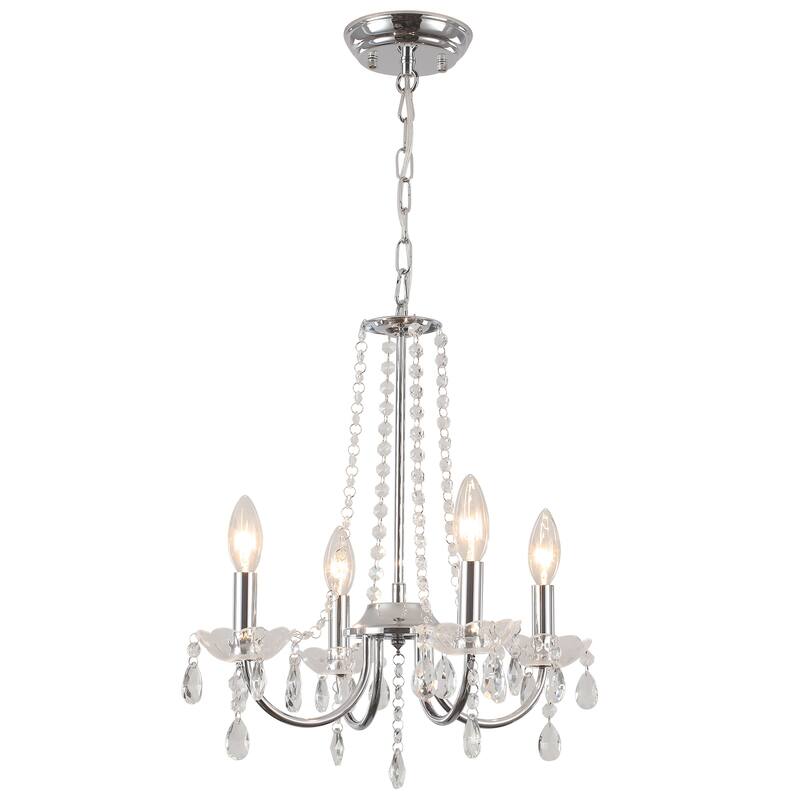 Mini Modern 4-Light Candle Style Crystal Chandelier - 15.74'' W x 17.71'' H - N/A