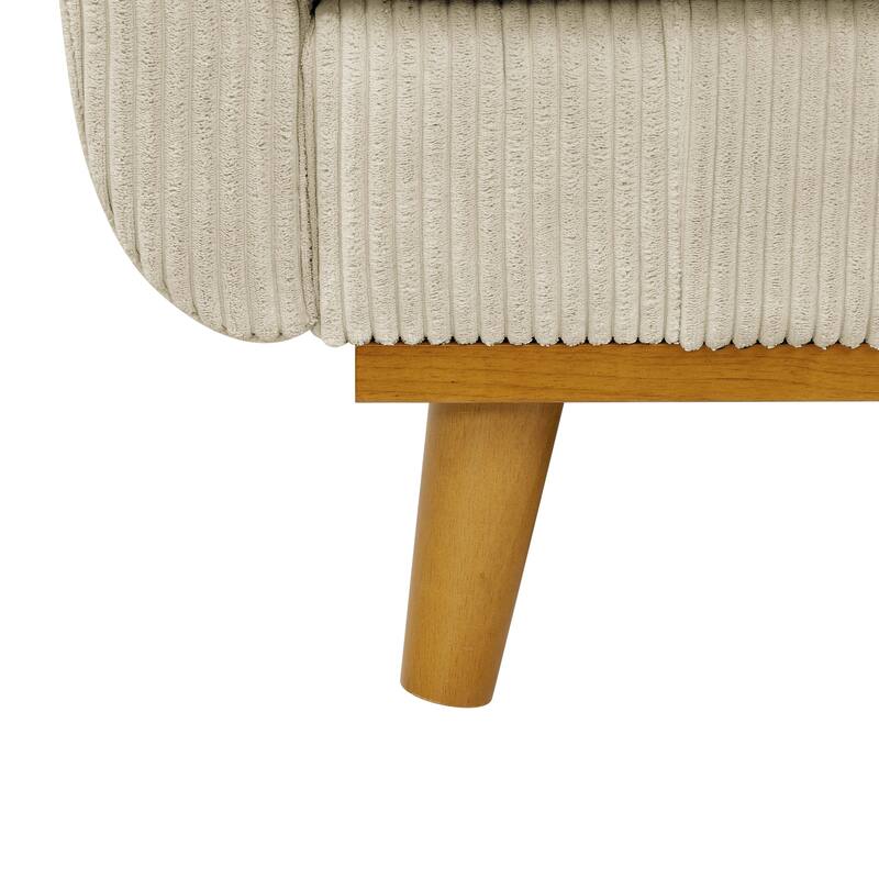 Asher Mid-Century Corduroy Sofa,Flared Arms,And A Sturdy Solid Wood Frame With Tapered Legs In A Warm Walnut Finish.