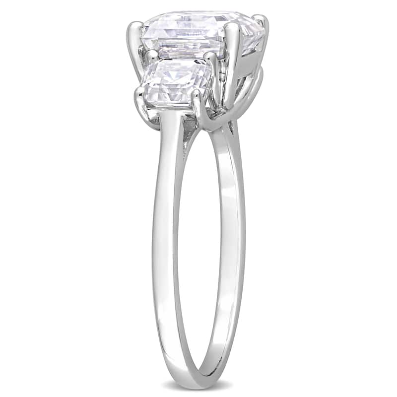 Miadora 3 1/2ct DEW Octagon Asscher-Cut Created Moissanite Three Stone Ring in Sterling Silver