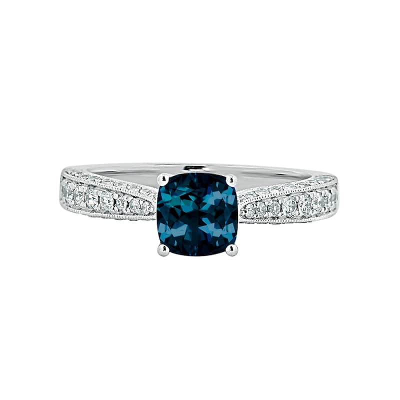 Auriya 1ct Unique Cushion-cut London Blue Topaz and Diamond Engagement Ring 3/8ctw 14k Gold