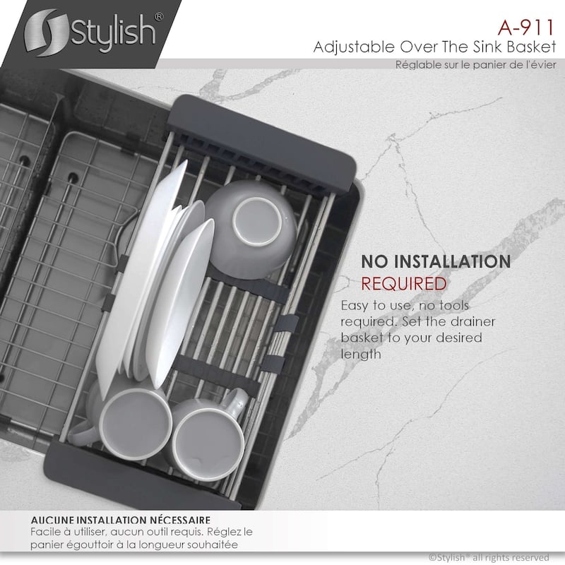 STYLISH Adjustable Over the Sink Stainless Steel Dish or Vegetable Drainer Basket