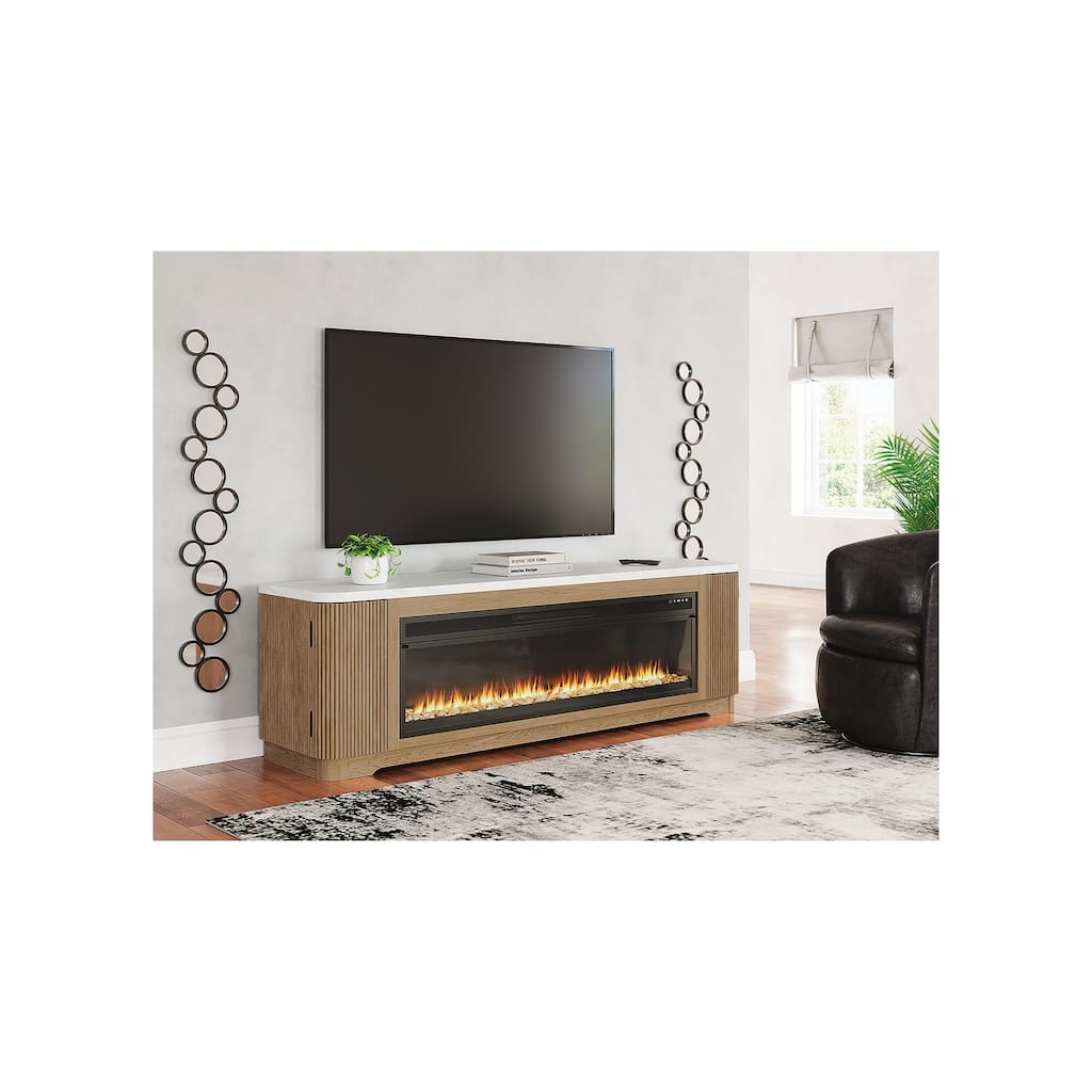 Signature Design by Ashley Camdill Light Brown 80" TV Stand with Electric Fireplace for TVs up to 92"