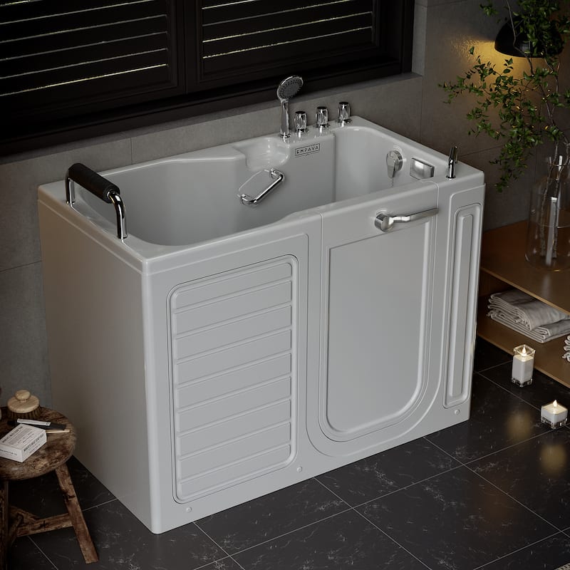 54 in.Right Drain Walk-in Soaking Bath Tub with Outward Opening Door in White - 53" - 53"