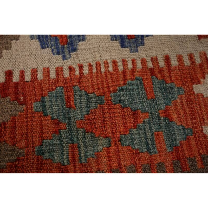 Reversible Geometric Kilim Area Rug Hand-Woven Wool Carpet - 8'2" x 10'5"