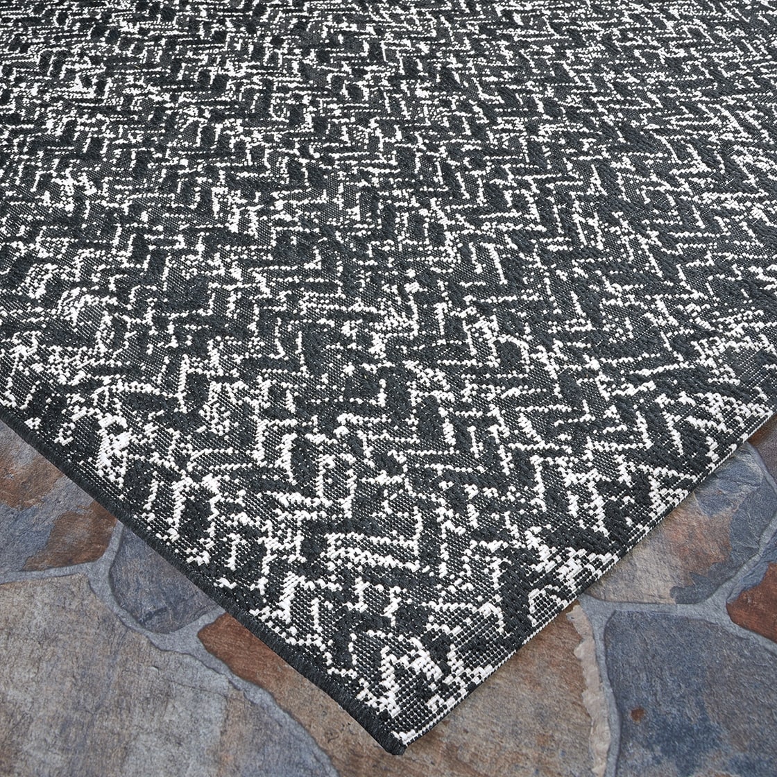 ラグマット 約90cm × 約147cm Black Herringbone Hampton Herringbone Black Indoor/ Outdoor Area Rug - On Sale