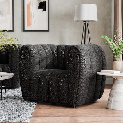 Furniture of America Lucinda Modern Vertical Channel Tufted Boucle Accent Chair with Wooden Legs